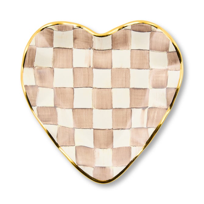 Mocha Check Ceramic Heart Plate image number 0