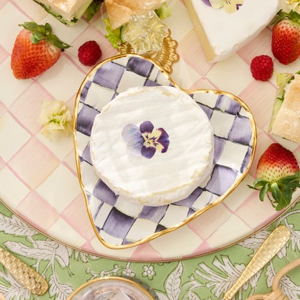 Violet Check Fluted Ceramic Heart Plate