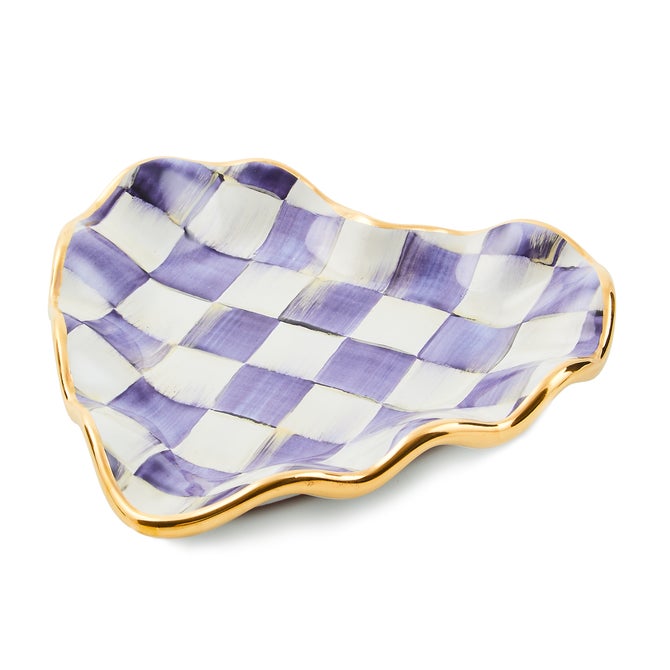 Plum Check Fluted Ceramic Heart Plate image number 1