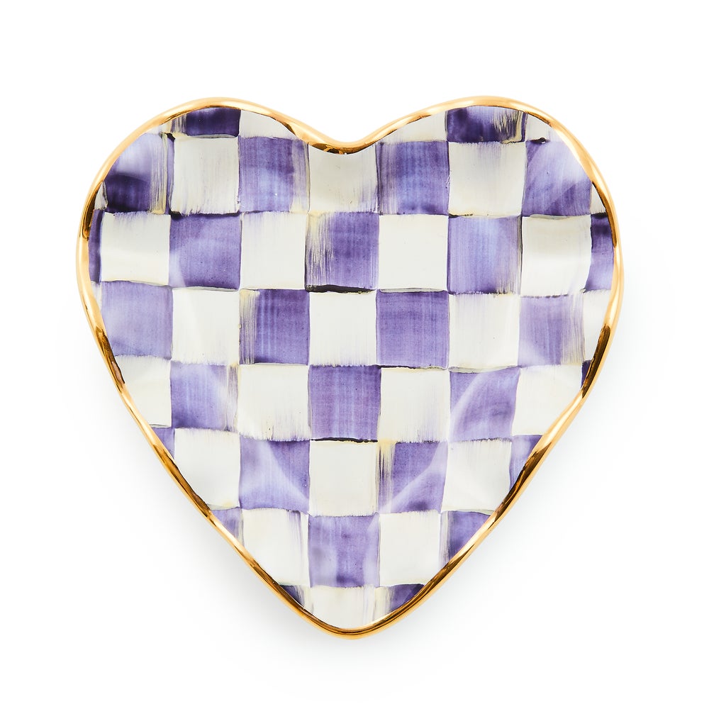 Check Fluted Ceramic Heart Plate - Plum Check mackenzie-childs Panama imagen 1