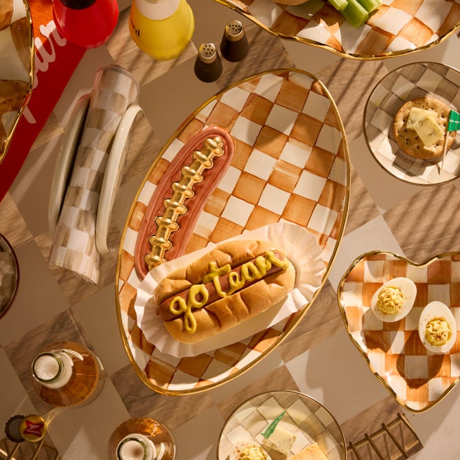 Ginger Check Ceramic Football Platter image number 1