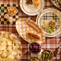 Ginger Check Ceramic Football Platter