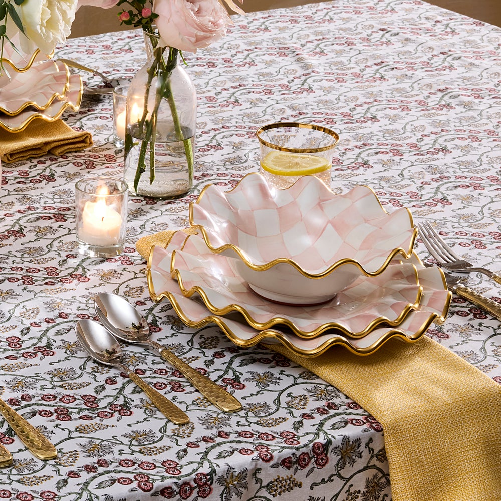 Check Fluted Ceramic Breakfast Bowl - Rosy Check mackenzie-childs Panama imagen 1