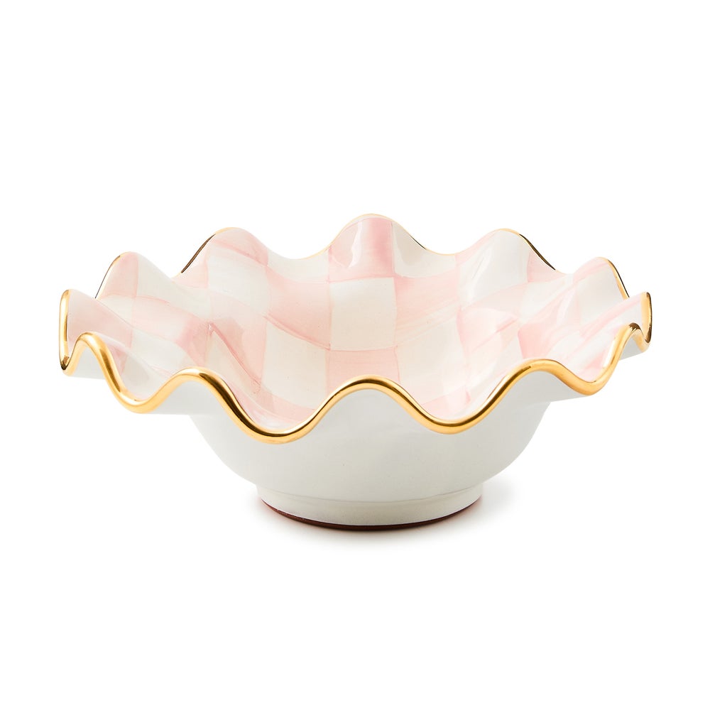 Check Fluted Ceramic Breakfast Bowl - Rosy Check mackenzie-childs Panama imagen 1