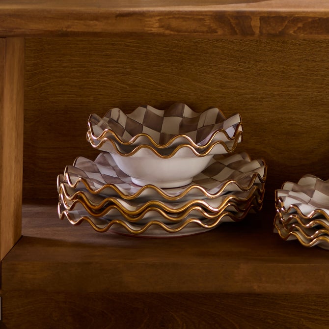 Mocha Check Ceramic Fluted Breakfast Bowl image number 1