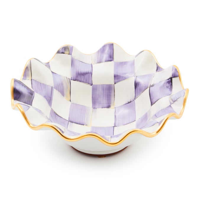 Plum Check Ceramic Fluted Breakfast Bowl image number 2