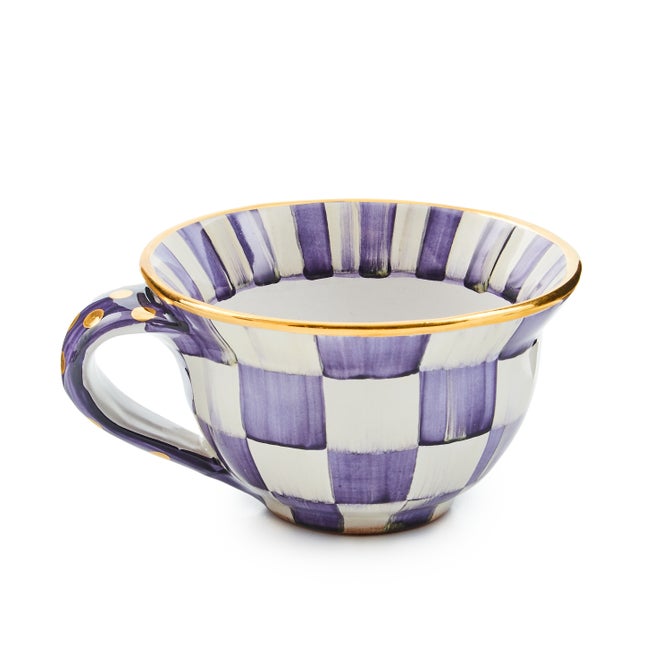 Plum Check Ceramic Teacup image number 0