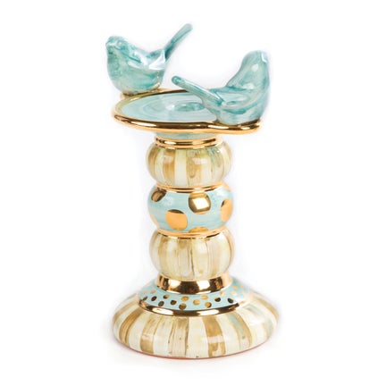 Parchment Stripe Bird Candlestick - Tall