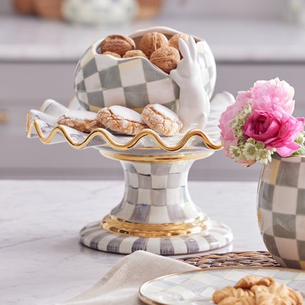 Sterling Check Ceramic Fluted Cake Stand
