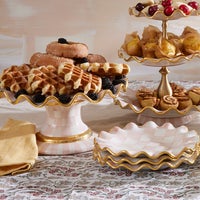 Rosy Check Ceramic Fluted Cake Stand