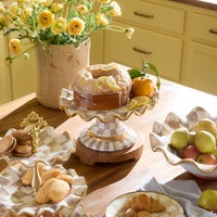 Mocha Check Ceramic Fluted Cake Stand