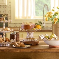 Mocha Check Ceramic Fluted Cake Stand