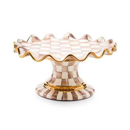 Mocha Check Ceramic Fluted Cake Stand