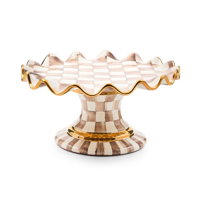 Mocha Check Ceramic Fluted Cake Stand image number 0