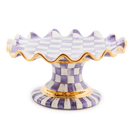 Plum Check Ceramic Fluted Cake Stand