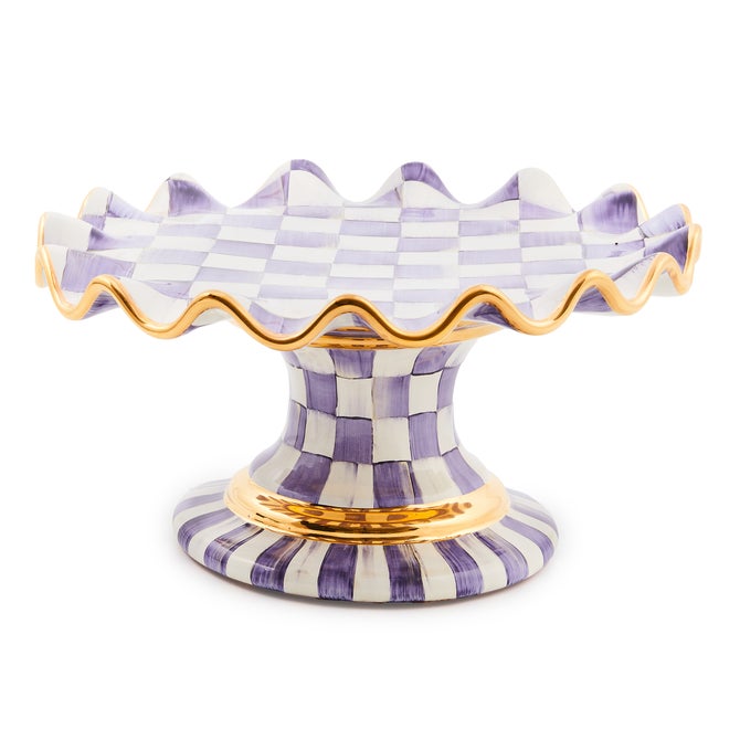 Plum Check Ceramic Fluted Cake Stand image number 0