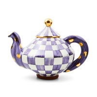 Plum Check Ceramic Teapot