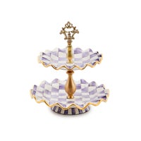 Plum Check Ceramic Two Tier Sweet Stand