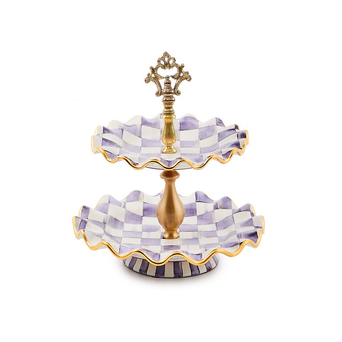 Plum Check Ceramic Two Tier Sweet Stand image number 0