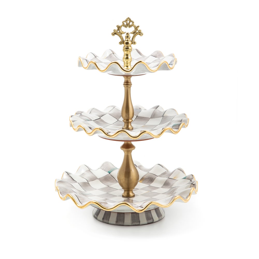 Ceramic Sweet Stand - Sterling Check, Three Tier mackenzie-childs Panama imagen 1