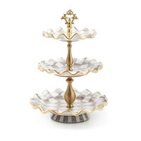 Sterling Check Ceramic Three Tier Sweet Stand