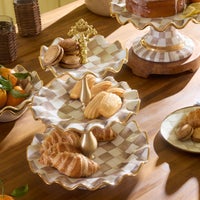 Mocha Check Ceramic Three Tier Sweet Stand