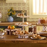 Mocha Check Ceramic Three Tier Sweet Stand