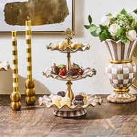 Mocha Check Ceramic Three Tier Sweet Stand