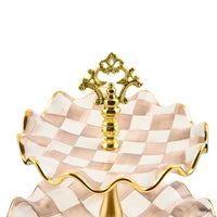 Mocha Check Ceramic Three Tier Sweet Stand