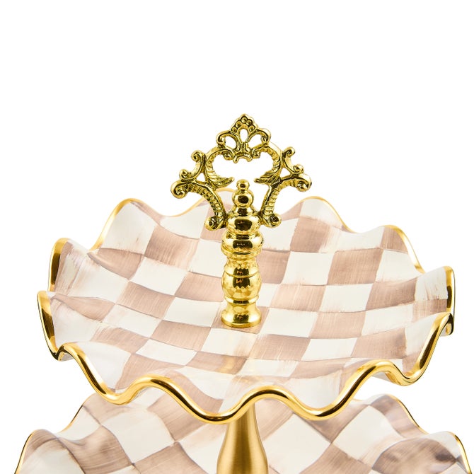 Mocha Check Ceramic Three Tier Sweet Stand image number 2