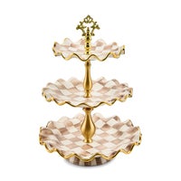 Mocha Check Ceramic Three Tier Sweet Stand
