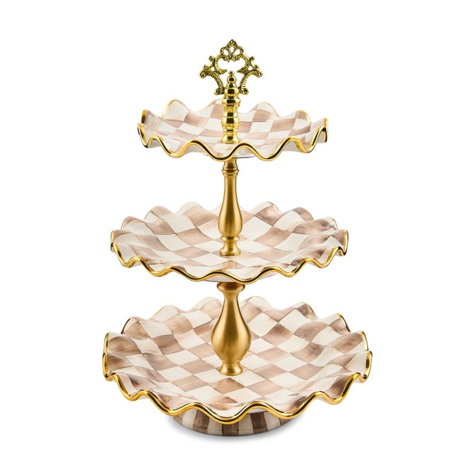 Mocha Check Ceramic Three Tier Sweet Stand image number 0