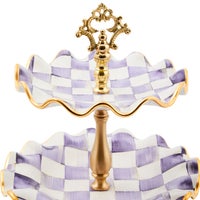 Plum Check Ceramic Three Tier Sweet Stand