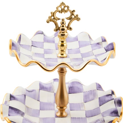 Plum Check Ceramic Three Tier Sweet Stand