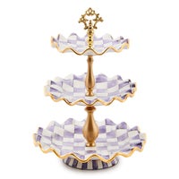 Plum Check Ceramic Three Tier Sweet Stand