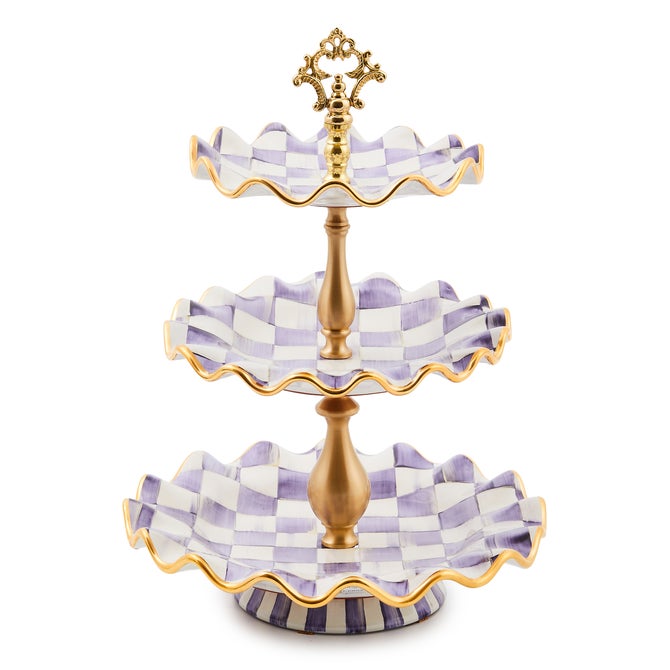Plum Check Ceramic Three Tier Sweet Stand image number 0