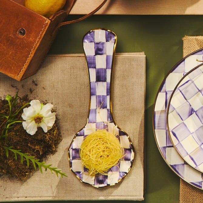 Violet Check Ceramic Spoon Rest image number 3