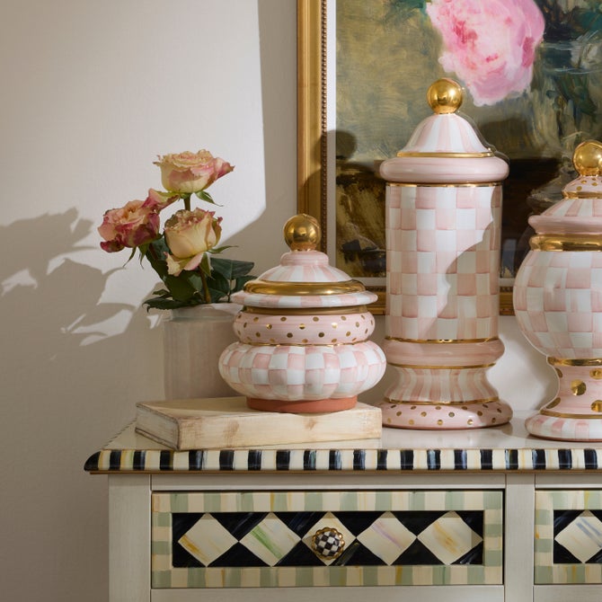 Rosy Check Ceramic Groovy Canister image number 1