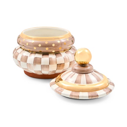 Mocha Check Ceramic Groovy Canister