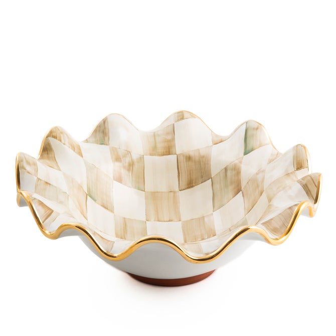 Parchment Check Medium Fluted Serving Bowl image number 0