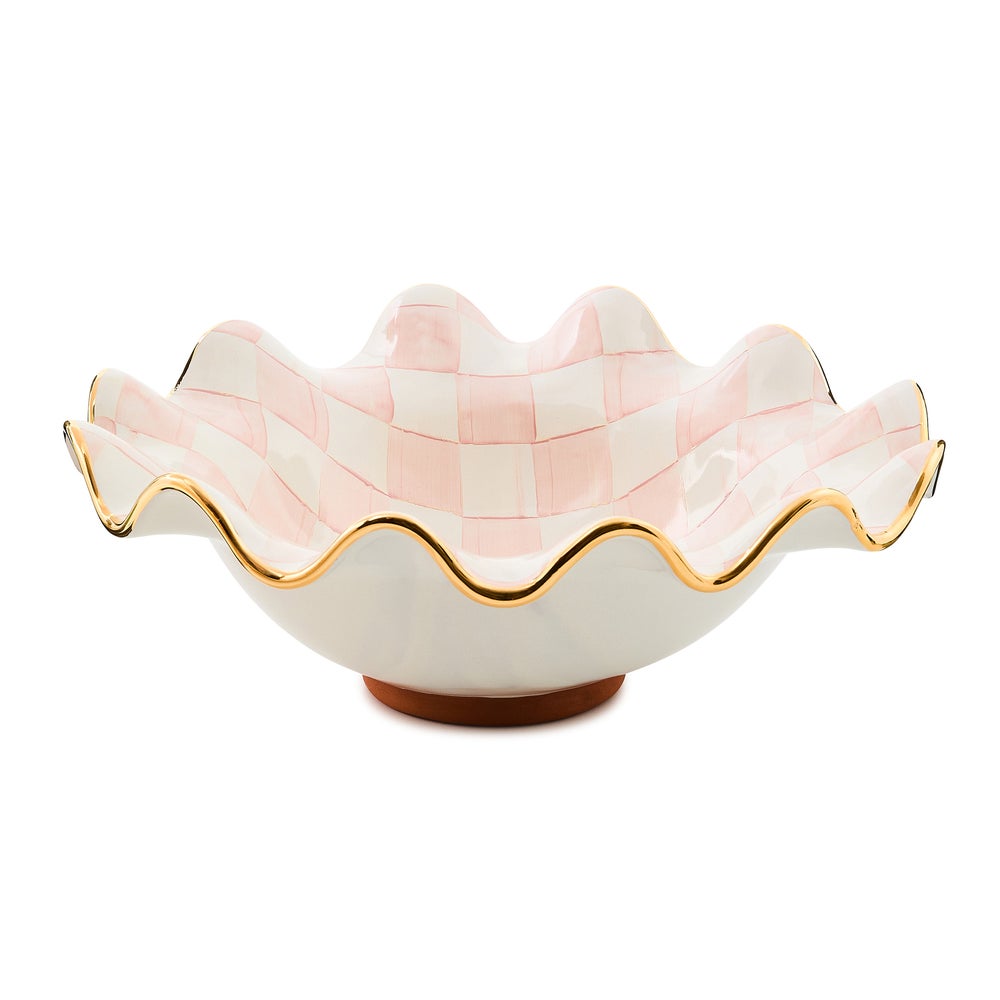 Check Medium Ceramic Fluted Serving Bowl - Rosy Check mackenzie-childs Panama imagen 1