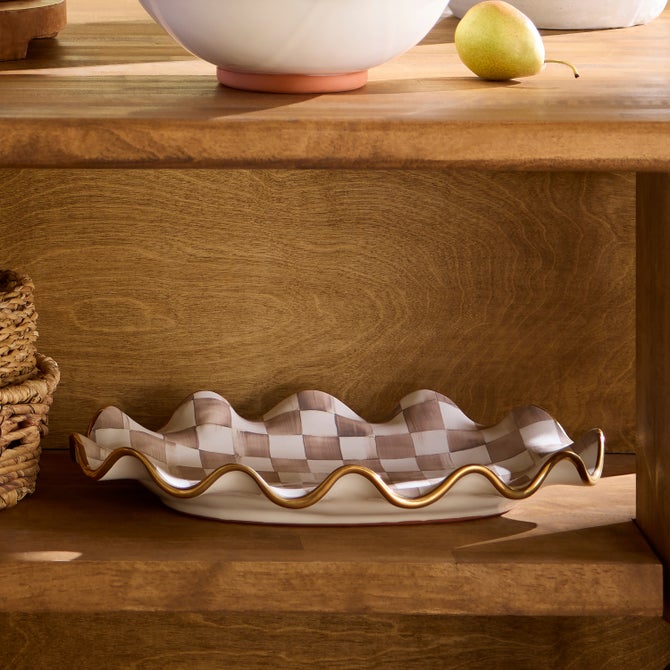 Mocha Check Ceramic Serving Platter image number 1