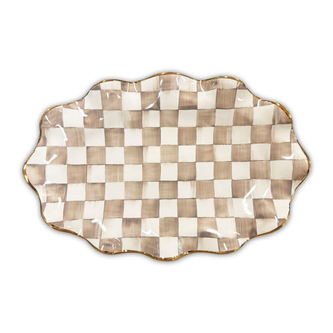 Mocha Check Ceramic Serving Platter image number 0