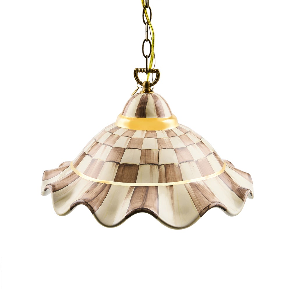 Courtly Check Medium Ceramic Pendant Lamp - Mocha Check, Medium mackenzie-childs Panama imagen 1