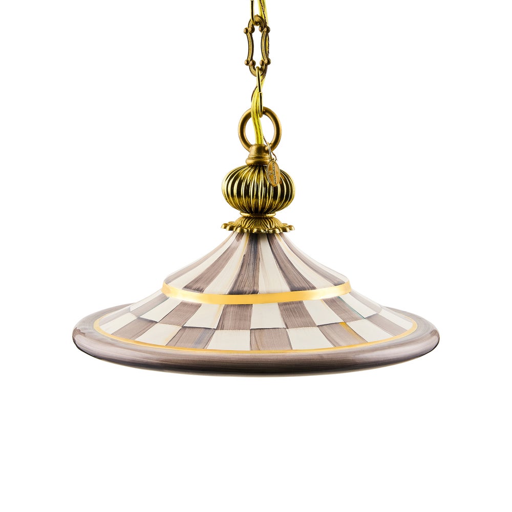 Mocha Check Flared Ceramic Pendant Lamp - Sterling Check mackenzie-childs Panama imagen 1