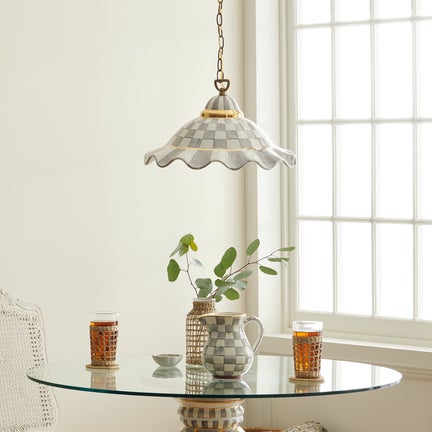 Sterling Check Ceramic Fluted Hanging Lamp