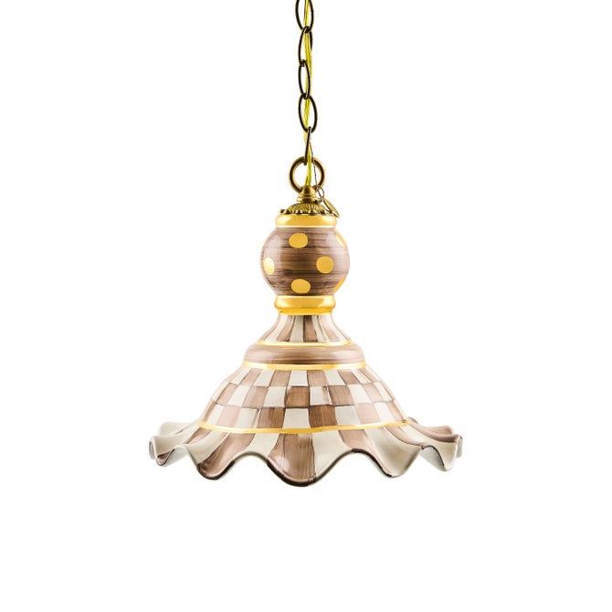 Mocha Check Ceramic Fluted Hanging Lamp image number 0