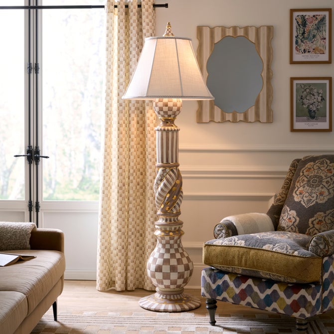 Mocha Check Ceramic Floor Lamp image number 1