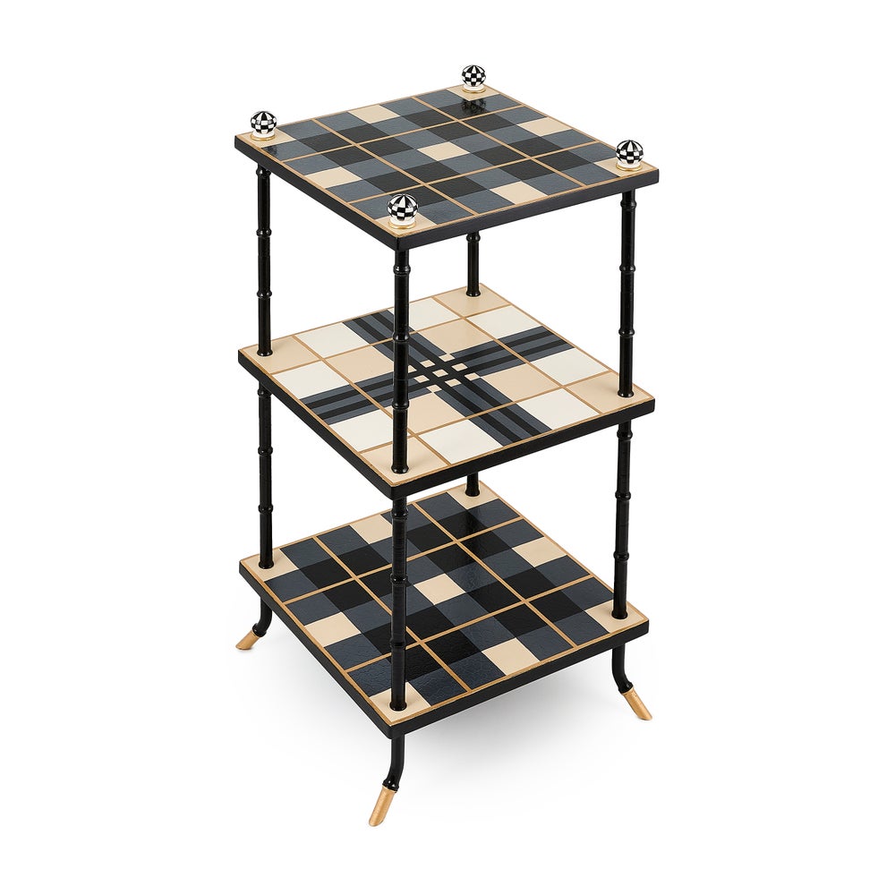 Mad for Plaid 3-Tier Table mackenzie-childs Panama imagen 1 Mad for Plaid 3-Tier Table mackenzie-childs Panama imagen 1