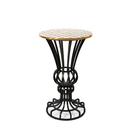 Mocha Check Pedestal Accent Table